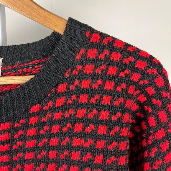 Devold Design Vintage Crewneck Sweater Mens Large Black Red Wool Norway - Picture 4 of 6